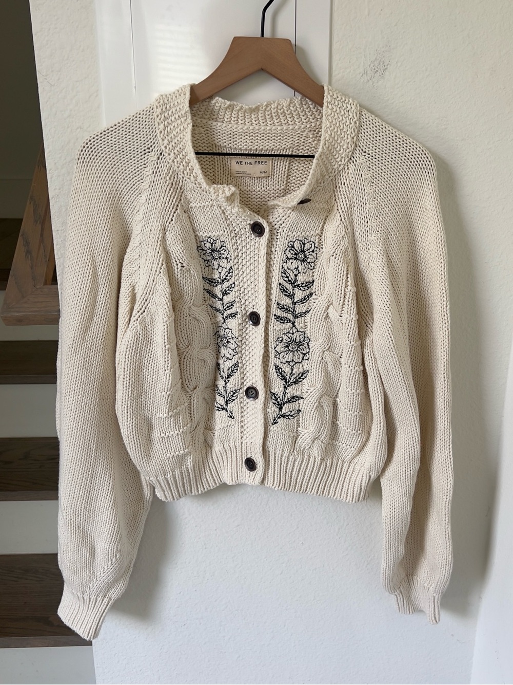 Free People We The Free On The Edge Floral Cardi - Tofu Combo Ivory - M - NWT - Picture 2 of 5
